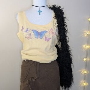 Pastel Yellow Tribal Butterfly Tank Top